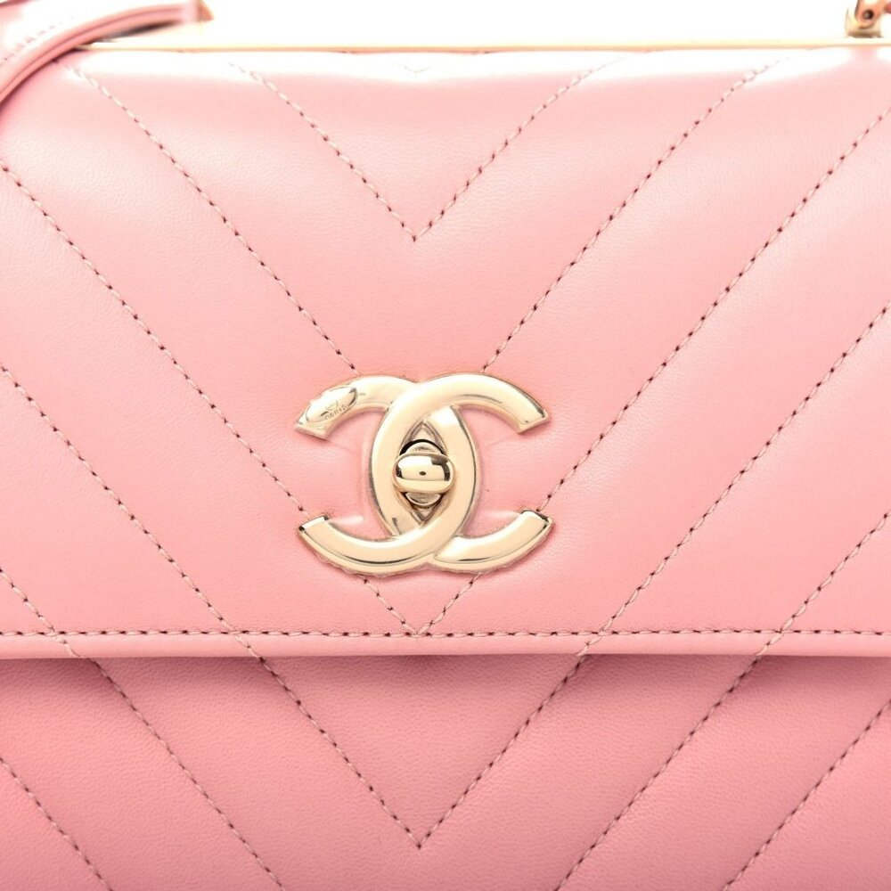 Authentic CHANEL Trendy Chevron Lambskin Quilted Dual Handle Flap Bag Pink Tote - Picture 6 of 12